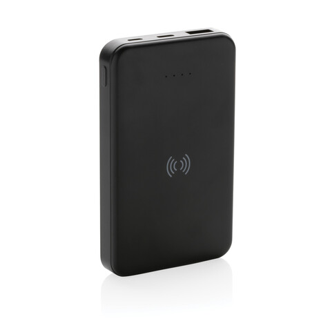 5.000mAh 5W Wireless Powerbank aus RCS recyceltem Kunststoff schwarz bedrucken, Art.-Nr. P322.621