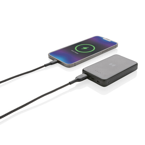5.000mAh 5W Wireless Powerbank aus RCS recyceltem Kunststoff schwarz bedrucken, Art.-Nr. P322.621