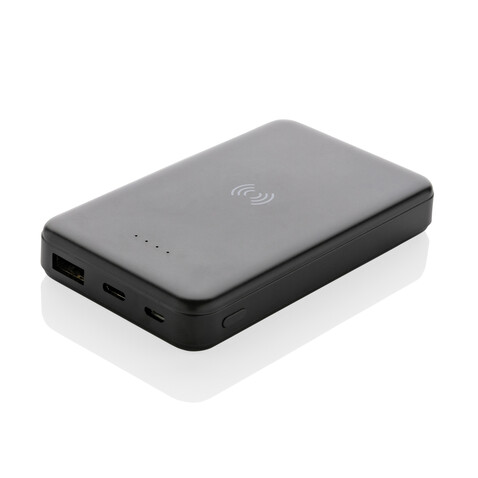 5.000mAh 5W Wireless Powerbank aus RCS recyceltem Kunststoff schwarz bedrucken, Art.-Nr. P322.621