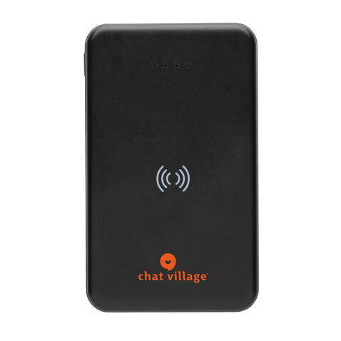 5.000mAh 5W Wireless Powerbank aus RCS recyceltem Kunststoff schwarz bedrucken, Art.-Nr. P322.621