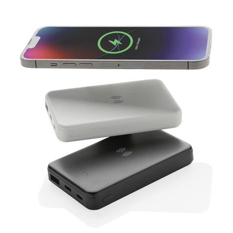5.000mAh 5W Wireless Powerbank aus RCS recyceltem Kunststoff schwarz bedrucken, Art.-Nr. P322.621