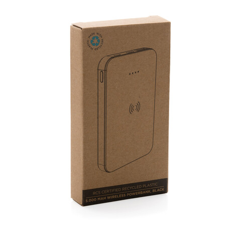 5.000mAh 5W Wireless Powerbank aus RCS recyceltem Kunststoff schwarz bedrucken, Art.-Nr. P322.621