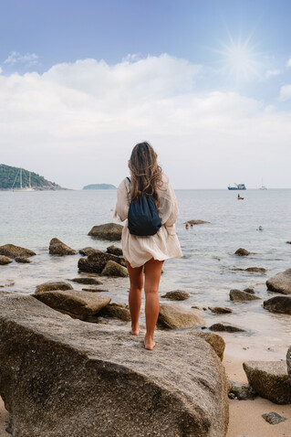 Impact AWARE™ Rucksack aus recyceltem Denim mit Kordelzug blau bedrucken, Art.-Nr. P762.835