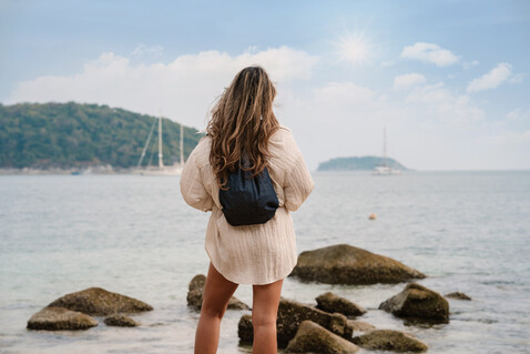 Impact AWARE™ Rucksack aus recyceltem Denim mit Kordelzug blau bedrucken, Art.-Nr. P762.835