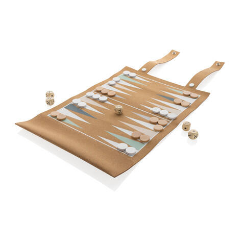 Britton faltbares Backgammon und Damespiel Set aus Kork braun bedrucken, Art.-Nr. P940.219