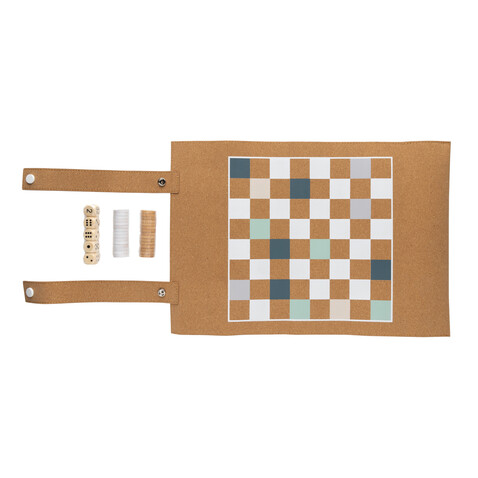 Britton faltbares Backgammon und Damespiel Set aus Kork braun bedrucken, Art.-Nr. P940.219