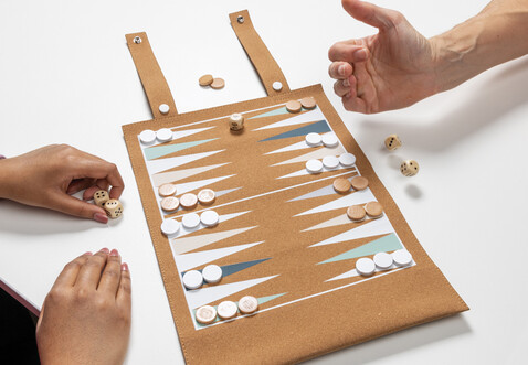 Britton faltbares Backgammon und Damespiel Set aus Kork braun bedrucken, Art.-Nr. P940.219