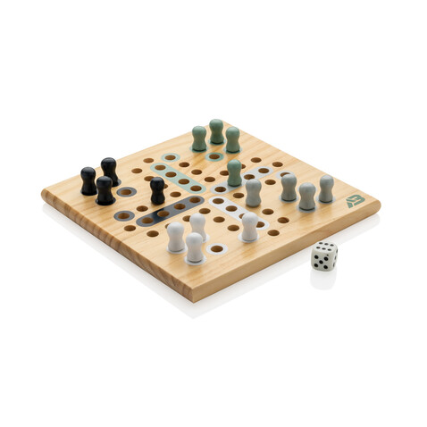 Claire Ludo-Spiel aus Holz braun bedrucken, Art.-Nr. P940.279