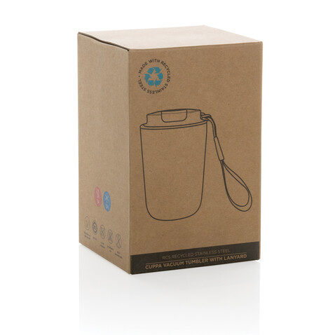 Cuppa Vakuumbecher aus RCS-Stahl mit Umhängeband blau bedrucken, Art.-Nr. P435.025