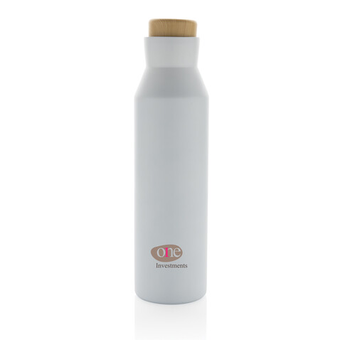 Gaia Vakuumflasche aus RCS recyceltem Stainless-Steel weiß bedrucken, Art.-Nr. P435.523