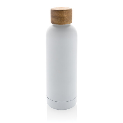 Wood Vakuumflasche aus RCS recyceltem Stainless-Steel weiß bedrucken, Art.-Nr. P435.533