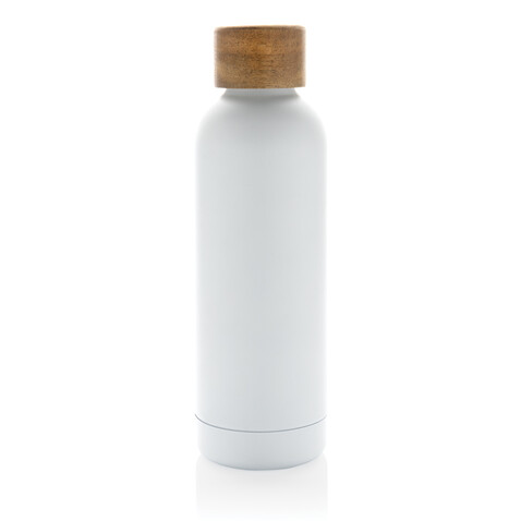 Wood Vakuumflasche aus RCS recyceltem Stainless-Steel weiß bedrucken, Art.-Nr. P435.533