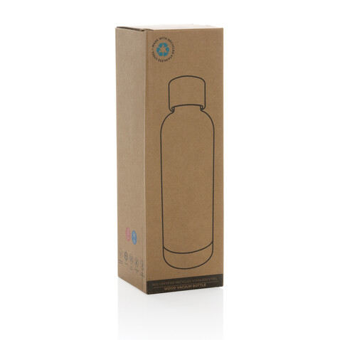 Wood Vakuumflasche aus RCS recyceltem Stainless-Steel weiß bedrucken, Art.-Nr. P435.533