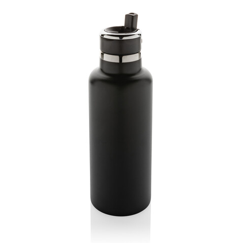 Hydro Vakuumflasche aus RCS recycel. Stainless-Steel schwarz bedrucken, Art.-Nr. P435.551