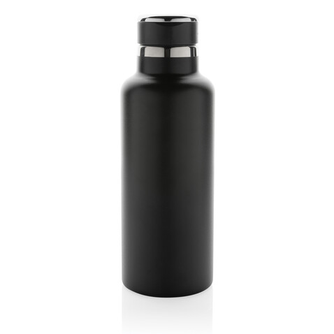 Hydro Vakuumflasche aus RCS recycel. Stainless-Steel schwarz bedrucken, Art.-Nr. P435.551