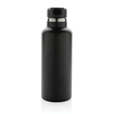 Hydro Vakuumflasche aus RCS recycel. Stainless-Steel schwarz bedrucken, Art.-Nr. P435.551