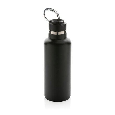 Hydro Vakuumflasche aus RCS recycel. Stainless-Steel schwarz bedrucken, Art.-Nr. P435.551