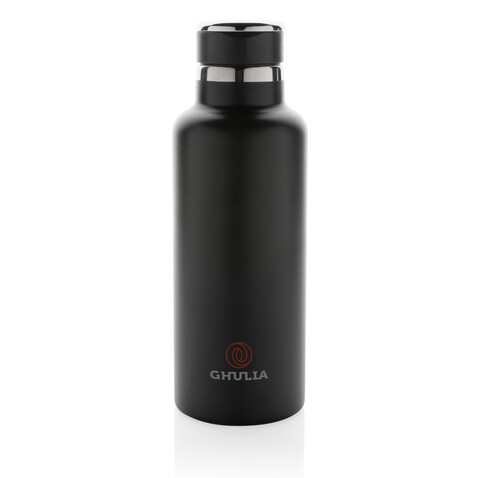 Hydro Vakuumflasche aus RCS recycel. Stainless-Steel schwarz bedrucken, Art.-Nr. P435.551
