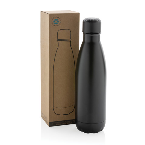 Eureka einwandige Wasserflasche aus RCS rec. Stainless-Steel schwarz bedrucken, Art.-Nr. P435.721