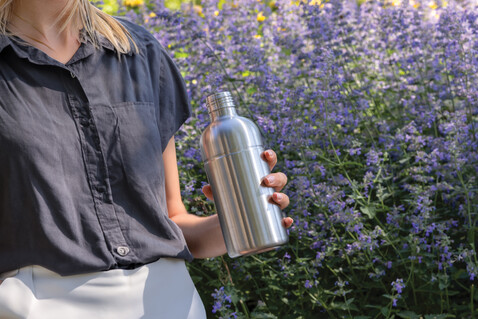 Soda Trinkflasche aus RCS-zertifiziertem Stainless-Steel silber bedrucken, Art.-Nr. P435.802