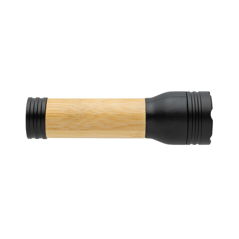 Lucid 1W Taschenlampe aus RCS recycelt. Kunststoff &amp; Bambus schwarz, braun bedrucken, Art.-Nr. P513.771