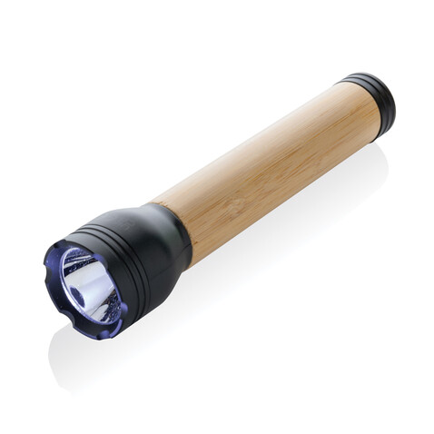 Lucid 5W Taschenlampe aus RCS recyceltem Kunststoff &amp; Bambus schwarz, braun bedrucken, Art.-Nr. P513.791
