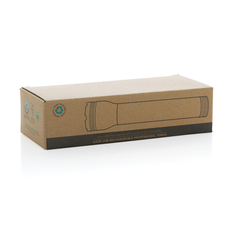 Lucid 5W Taschenlampe aus RCS recyceltem Kunststoff &amp; Bambus schwarz, braun bedrucken, Art.-Nr. P513.791