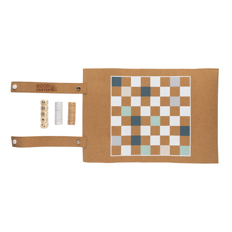 Britton faltbares Backgammon und Damespiel Set aus Kork braun bedrucken, Art.-Nr. P940.219