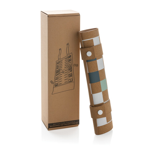 Britton faltbares Backgammon und Damespiel Set aus Kork braun bedrucken, Art.-Nr. P940.219