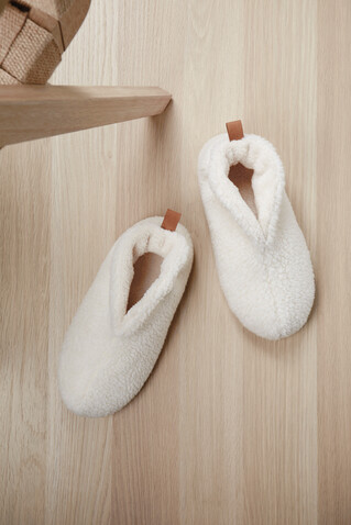 VINGA Santos kuschelige Hausschuhe aus RCS recyceltem PET off white bedrucken, Art.-Nr. V499201SM