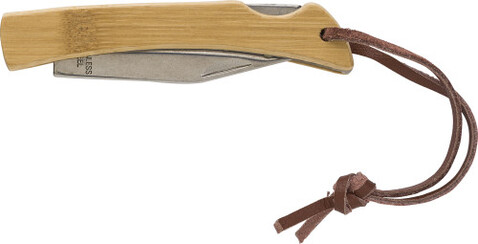 Klappbares Messer aus Edelstahl und Bambus Beckett – Braun bedrucken, Art.-Nr. 011999999_966190